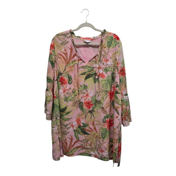 J. Jill Tropical Floral Print Lightweight Breezy Long Sleeve Tunic Top Dress, XL - Picture 3 of 11